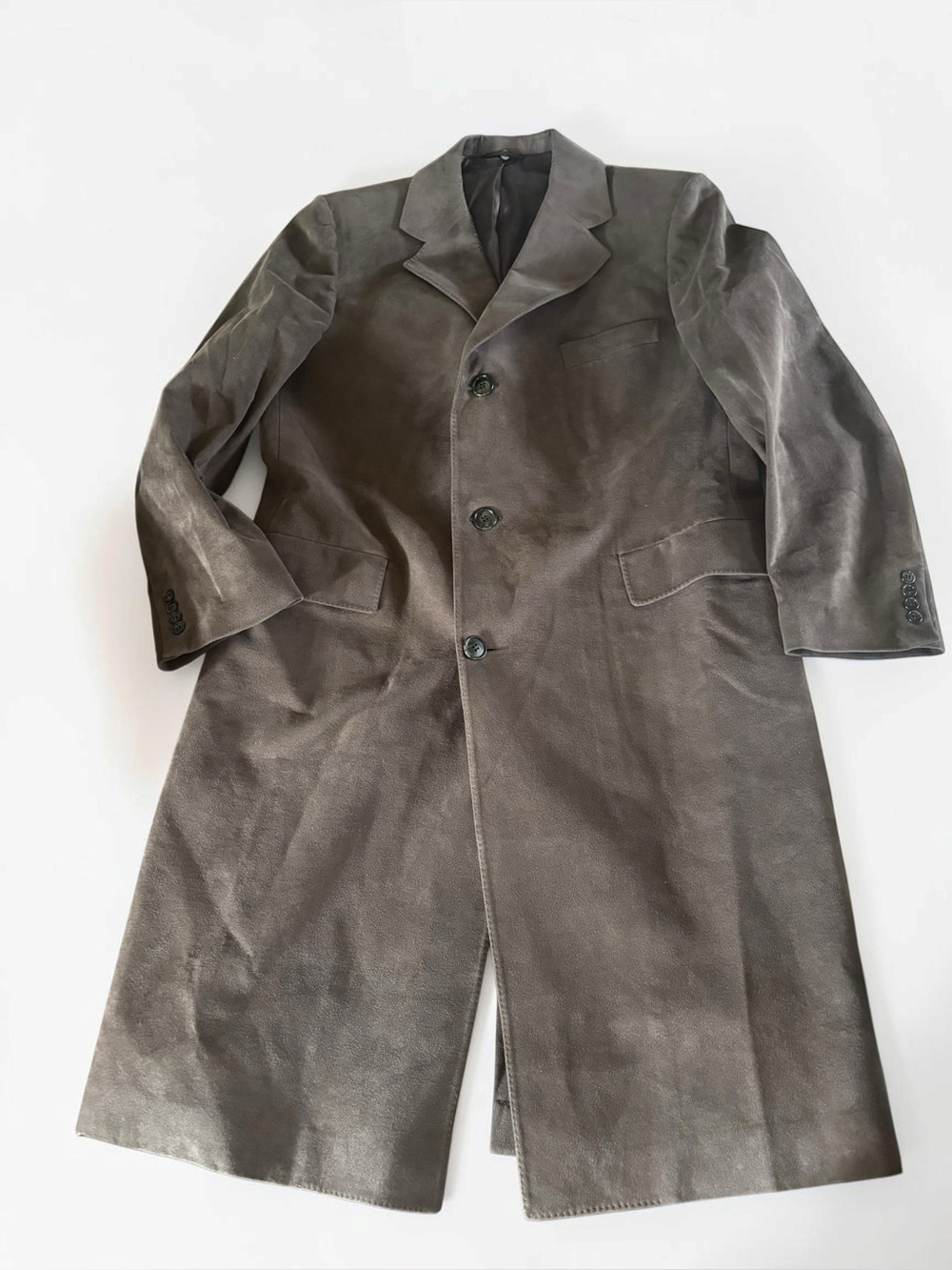 Vintage Brown Suede Look Long Coat 90s Y2K Minimalist Tailored Jacket